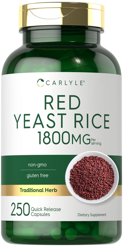 Carlyle Red Yeast Rice Supplément: 1800 mg: 250 capsules sans OGM et sans gluten