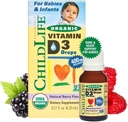 CHILDLIFE ESSENTIALS Bio Vitamin D3 Tropfen - Vitamin D Tropfen für Infants & Babys, 400 IU pro Tropfen, All-Natural, USDA Organic, Non-GMO, Kosher, Gluten-Free - Natürliche Berry Flavor, 0,21 Fl Oz