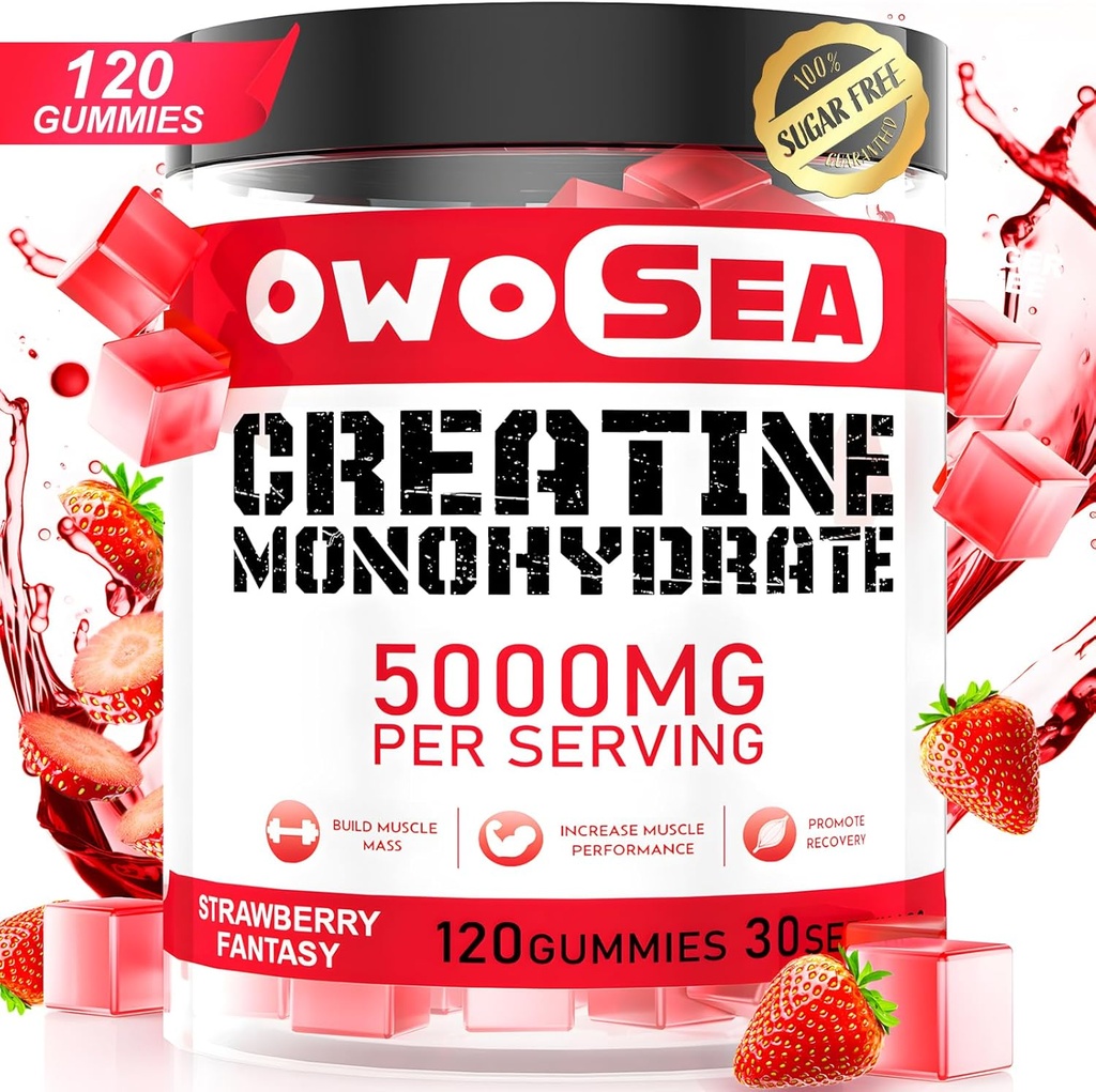 Kreatin Monohydrat-Gummi für Männer & Frauen 5000mg Kreatin Monohydrat pro Servieren für Muskelunterstützung Energie Boost 120 Count Chewable 5g Kreatin Ergänzung Zucker Free Vegan (1 Pack, Erdbeere)