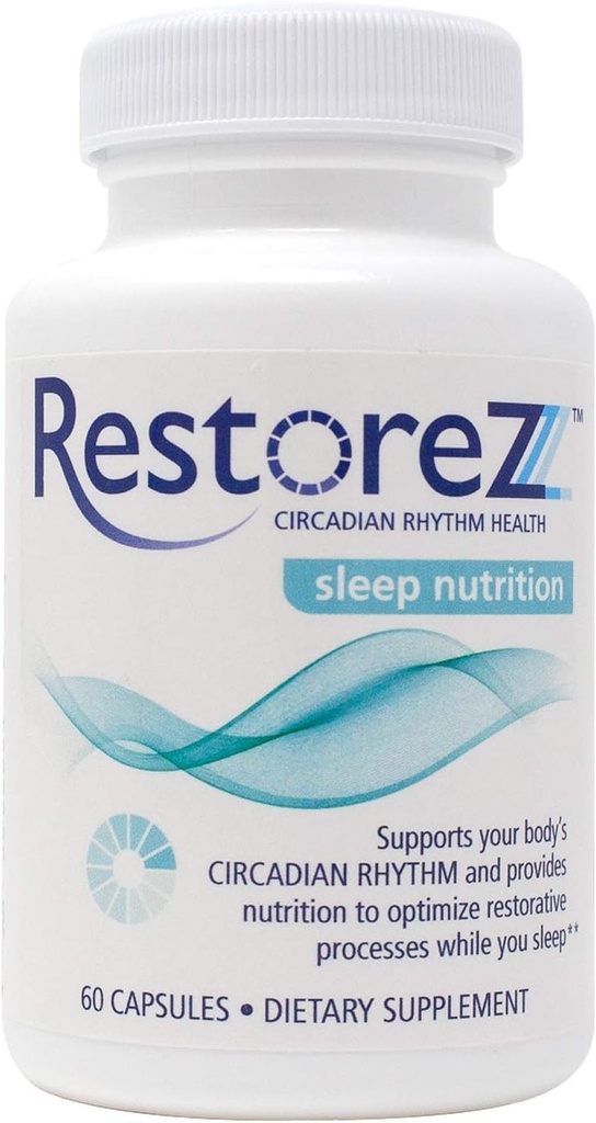 RestoreZ Sleep Nutrition (60 capsules) Supplément d'aide au sommeil naturel - Restaurer le sommeil et l'équilibre circadien - Vitamines de sommeil non-habitantes