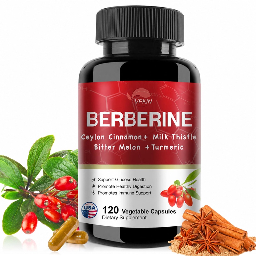 Berberine Supplement 19,060mg,Berberine mit Ceylon Cinnamon,Bitter Melon,Milk Thistle,Berberine HCl Supplement(120 Kapseln)