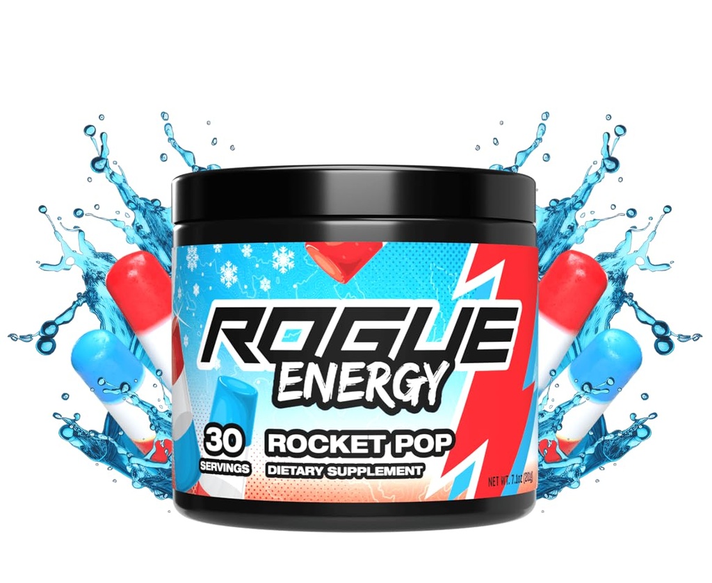 Rogue Energy Drink Powder for Long Gaming Hours - Energy Powder for Mental Focus - Sugar and Gluten Free - Gaming Supplement mit Koffein und Vitaminen - Made in USA (Rocket Pop - 30 Servierungen)
