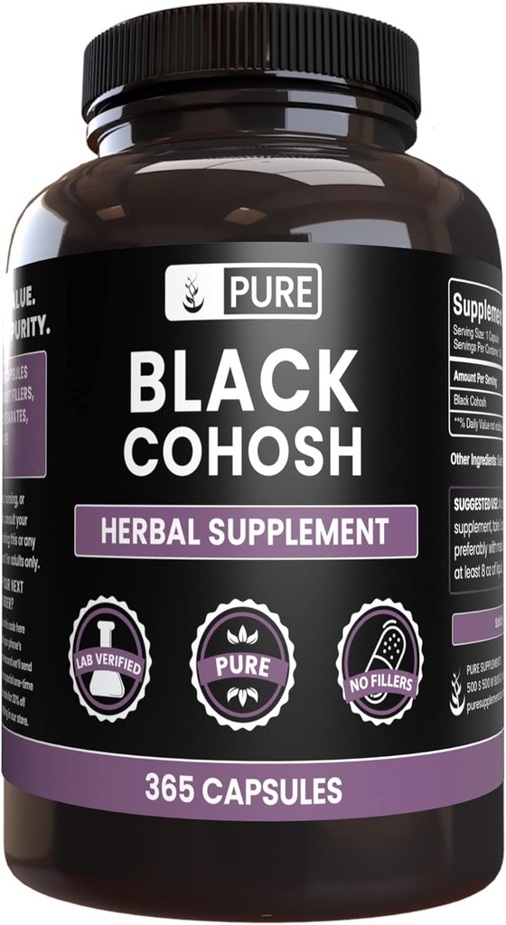 Ingrédients originaux purs Cohosh Noir (365 Capsules) Pas de Magnésium ou de Rice Fillers, Toujours Pure, Verified Lab