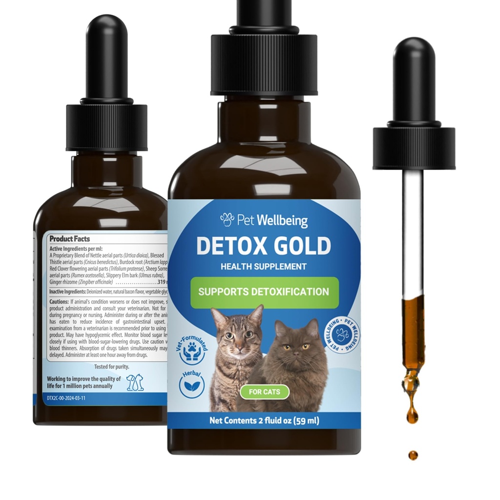 Pet Wellbeing Detox Gold für Katzen - Gentle Detoxification & Elimination Support, Immunsystem Care, Nettle, Blessed Thistle, Burdock Root - Veterinarian-Formulierte Kräuterergänzung 2 oz (59 ml)