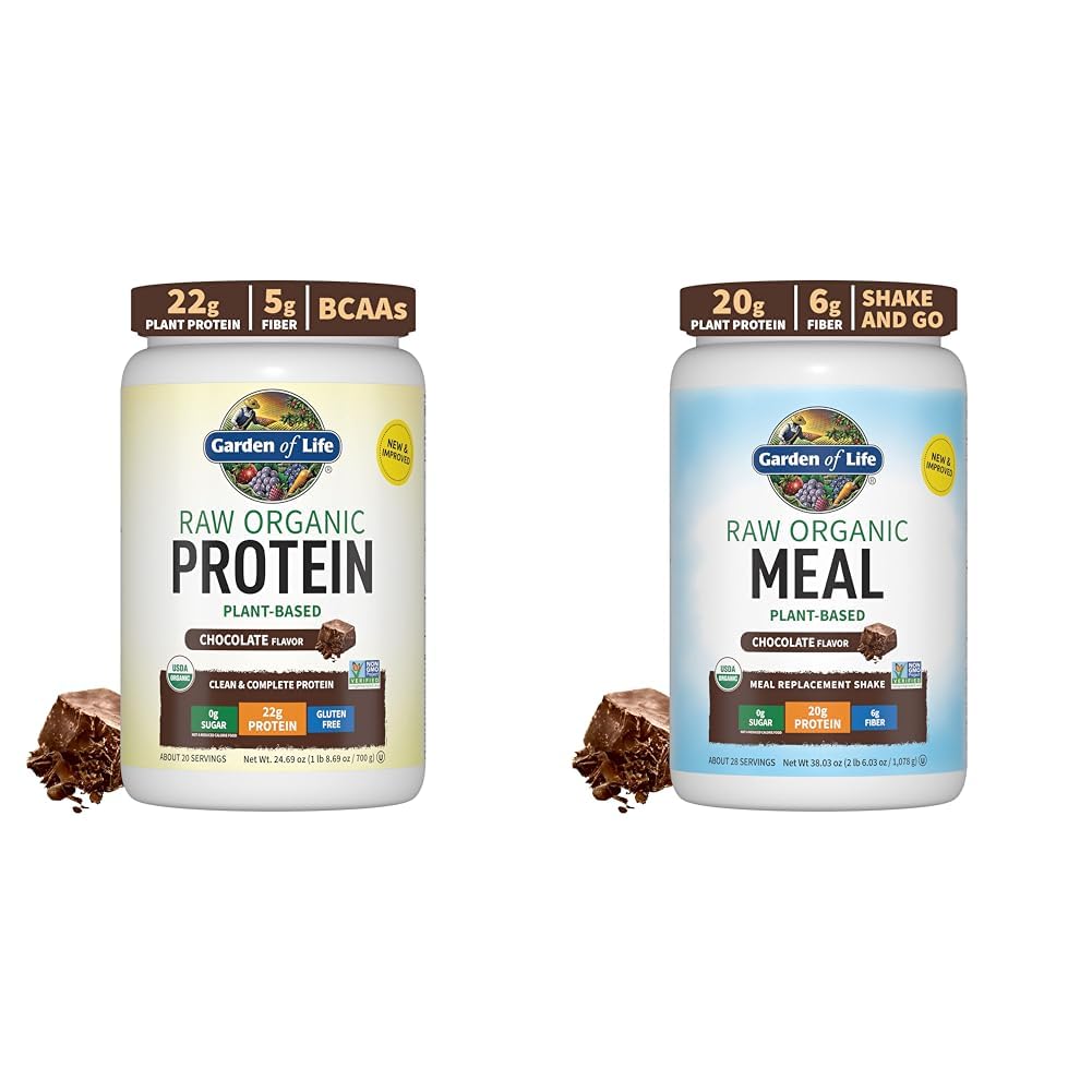 Garden of Life Poudre de protéines de chocolat végétalien biologique Raw Organic Meal Replacement Shakes - Poudre de protéines végétaliennes à base de chocolat
