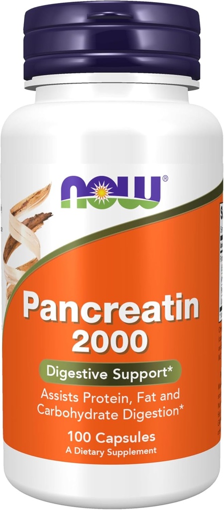 NOW Supplements, Pancreatin 10X 200 mg with naturally occurring Protease (Protein Digesting), Amylase (Carbohydrate Digesting), and Lipase (Fat Digesting) Enzymes, 100 Capsules