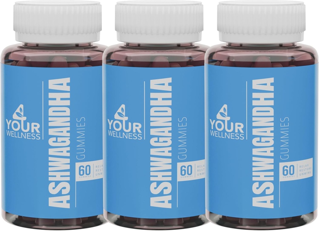 Ashwagandha Gummies Mixte Berry KSM-66, Lion's Mane, Vitamine-D, Non-OGM, Sans gluten, Sans gélatine & Kosher (180 comte (paquet de 3))