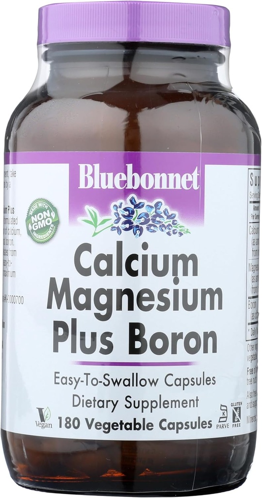 BlueBonnet Calcium Magnesium Plus Boron Vegetarische Kapseln, Off-White, 180 Zähler