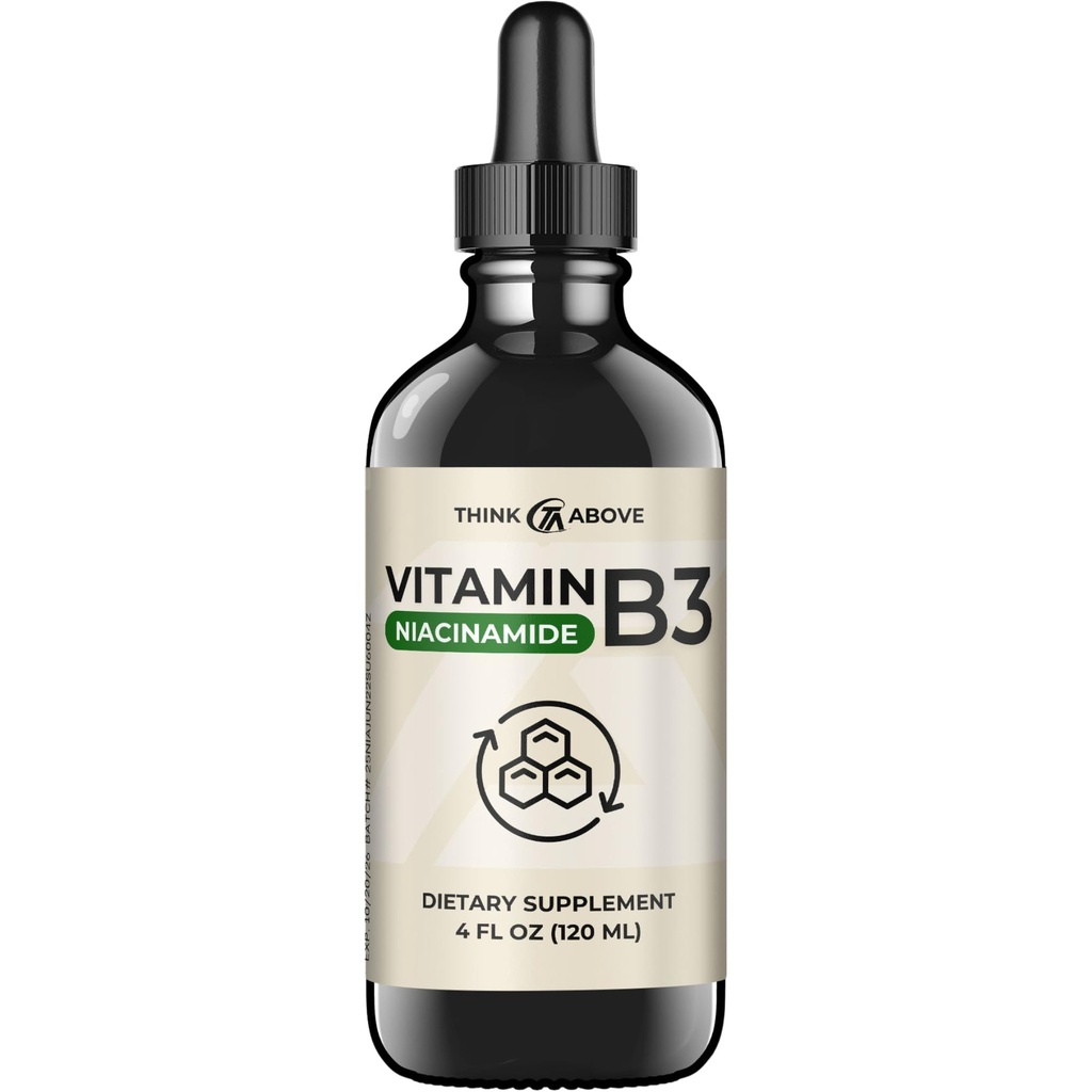 Flüssiges Vitamin B3 (als Niacinamid) Ergänzung - Nicht-Flüssig-Form von Niacin - Schnelle Absorption - Günstig Niacin Tropfen für Frauen und Männer - 4 oz (120ml)