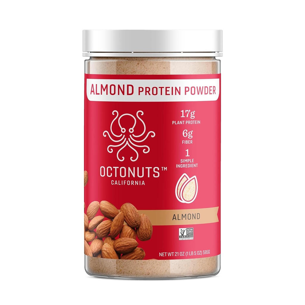 OCTONUTS Poudre de protéines d'amande non aromatisée 21 oz – Protéine végétale à base d'ingrédient unique – mélange propre à faible teneur en glucides avec 17 g de protéines, 6 g de fibre – Keto, Paléo, sans gluten, sans lait
