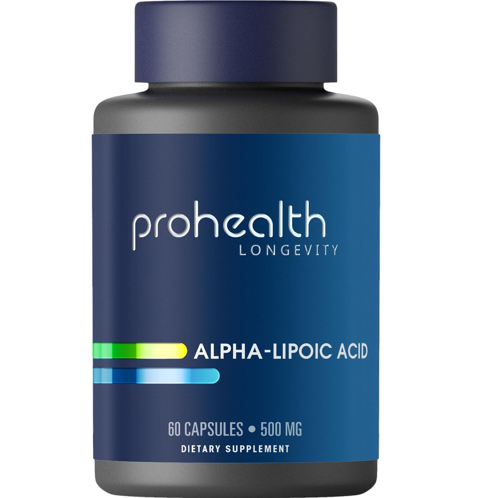 ProHealth Alpha Lipoic Acid High Potency 1000mg favorise le métabolisme, la peau plus jeune et l'énergie cellulaire. Lutte contre la fatigue et le brouillard cérébral. 30 Servitures.