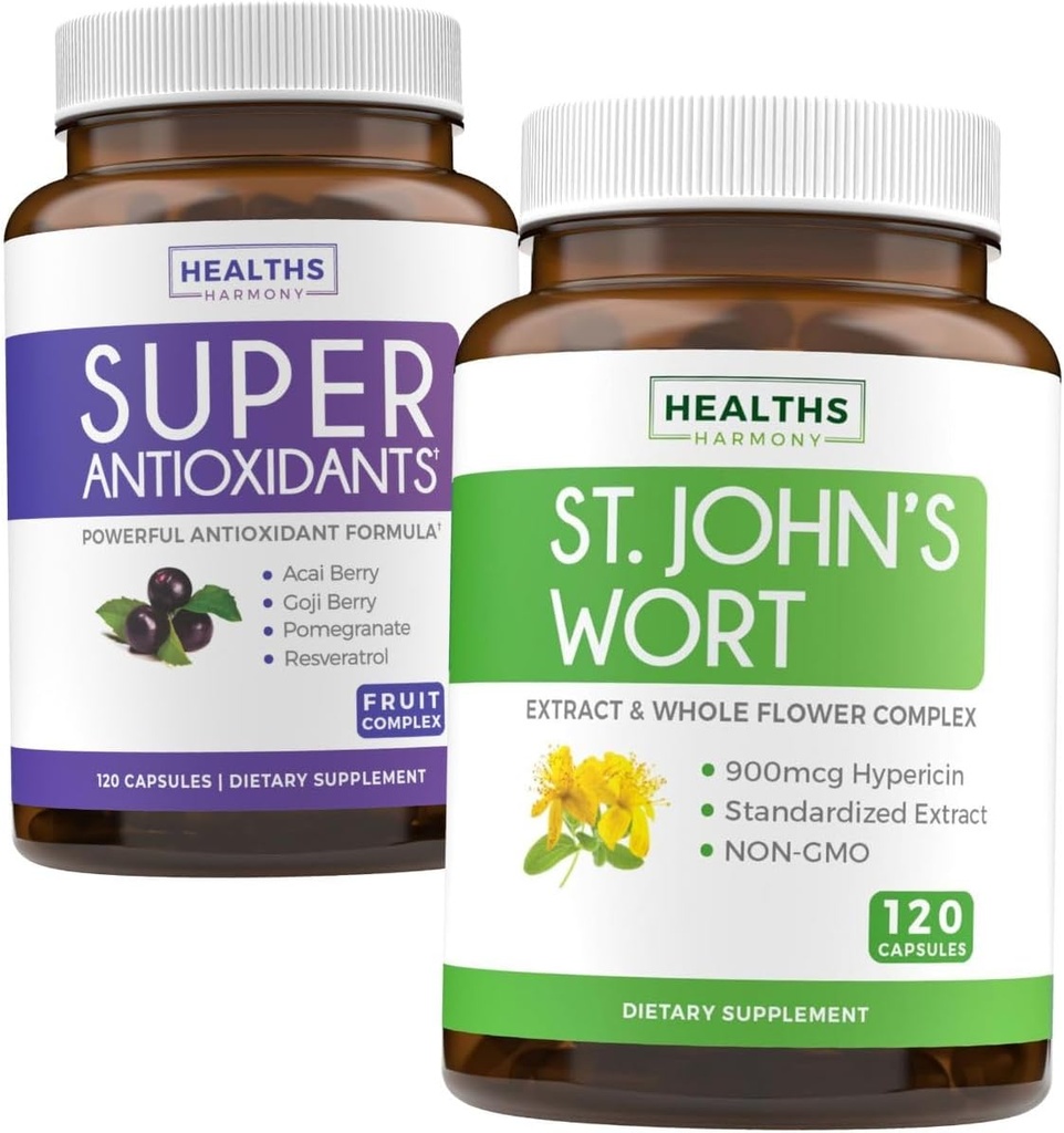 Antioxidantien & St. John's Wort (2-Monats-Versorgung) Serenity Antioxidant Blend - Super Antioxidants - Leistungsstarke Super Food Daily Blend (120 Caps) & St. John's Wort - Leistungsstarke 9000mcg-Extrakt (120 Caps)