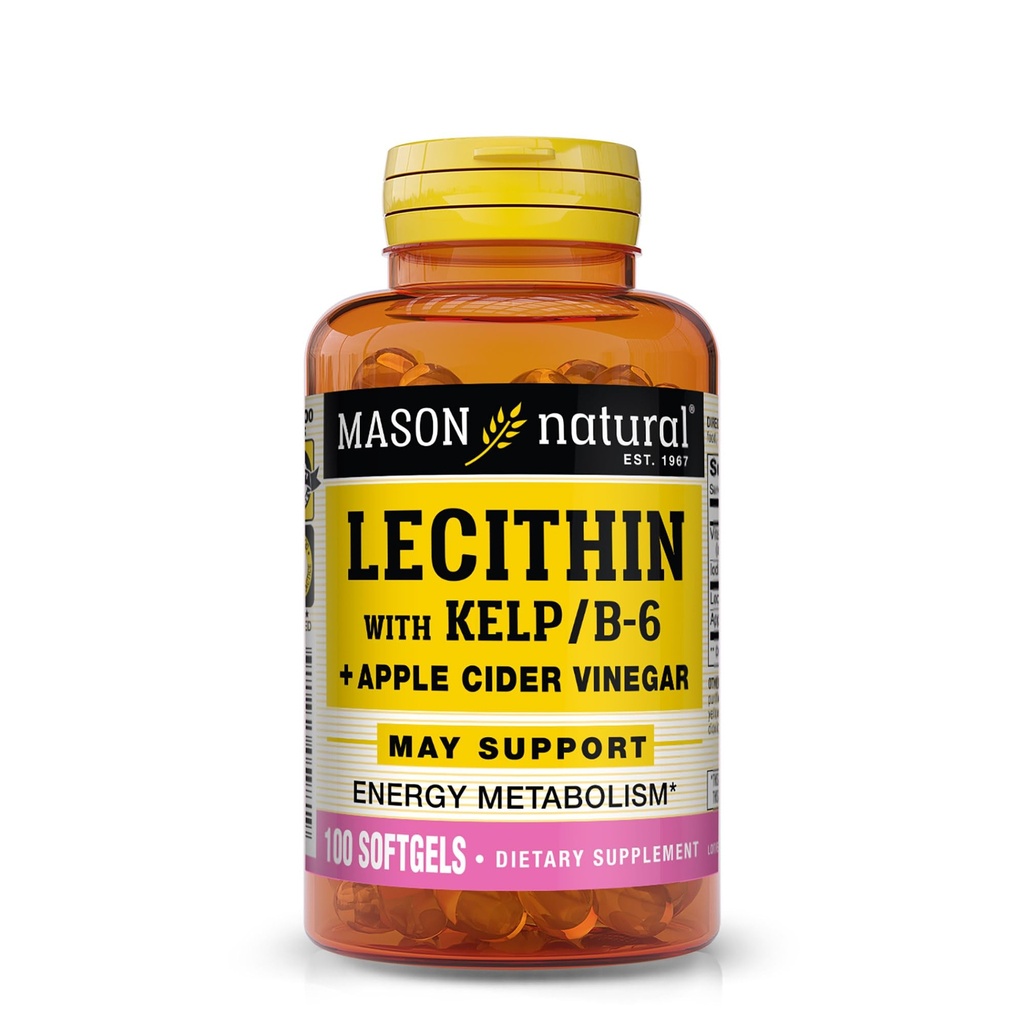 Lécithine naturelle MASON avec kelp, vitamine B6 et vinaigre de cidre de pomme, formule à double action, 100 softgels