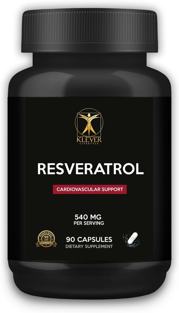 Klever Lifestyle | Resveratrol Antioxidant Supplement | Supports Immune Function, Longevity, Healthy Aging | 90 Capsules | 540mg per Serving