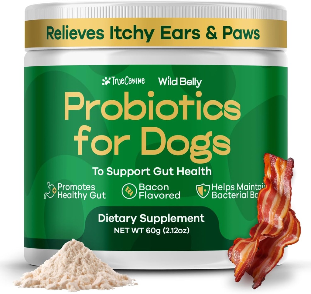 Probiotiques pour chiens pour la santé digestive - Probiotiques pour chiens Gut Health & Allergy Relief - Probiotiques pour chiens - Levure, Démangeaisons et Oreilles de démangeaisons - Alternative de poudre aux chews d'animaux - TrueCanine Wild Belly