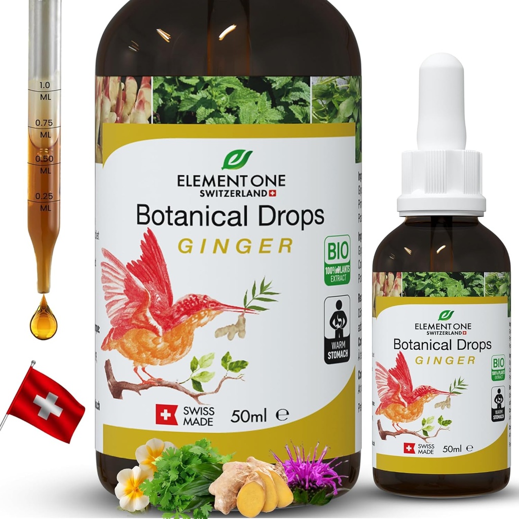 Drops botaniques naturels – Gingembre et enzymes digestives dans une formule organique pour le bien-être complet, soutenir le système immunitaire, promouvoir le soulagement de l'inflammation et améliorer la circulation sanguine (50ml)
