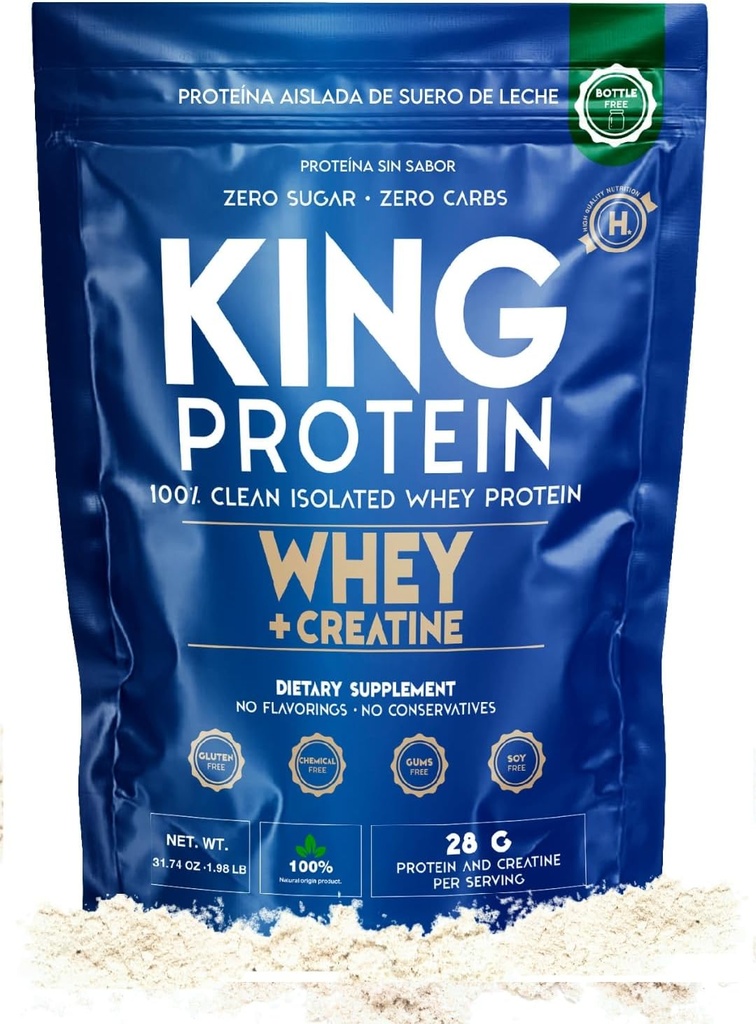 Clean Unflavored Whey Isolate Protein Pulver mit Kreatin | 23g plus 5g Kreatin & Organic BCAA pro Servieren | 100% Natürliche | Keine Carbs | Konservierungsstoffe, GMO, Soy & Glutenfrei, 30 Servierungen