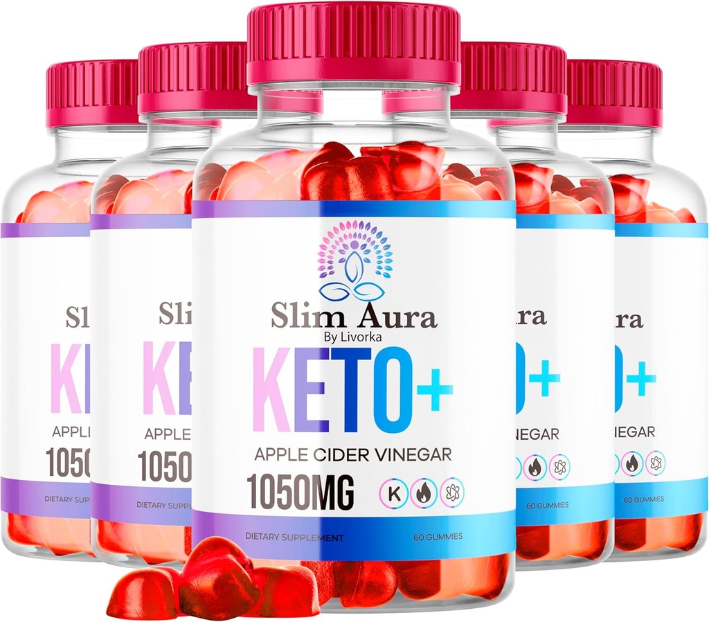 (5 Pack) Slim Aura Keto ACV Gummies - Officiel Slim Aura Keto Plus Apple Cider Vinegar 1050MG Formule avancée Gummys, Toutes les Formules Naturelles Premium, Slimaura Gomitas Avis, 300 Gummys pendant 5 mois
