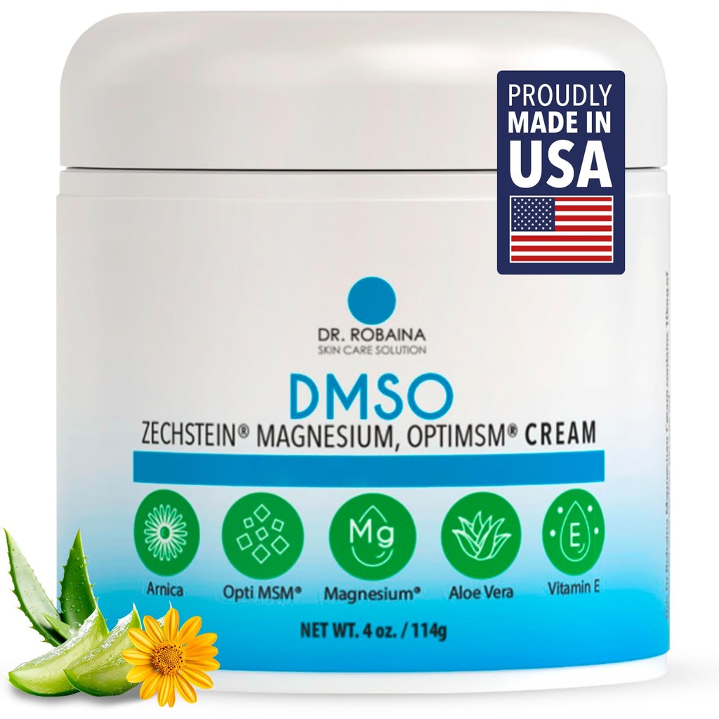 Dr. Robaina DMSO Crème - 99,9% Pure Pharmaceutical Grade Formule de soulagement de la peau avec Zechstein Magnésium, Arnica, Aloe Vera, Vitamine E