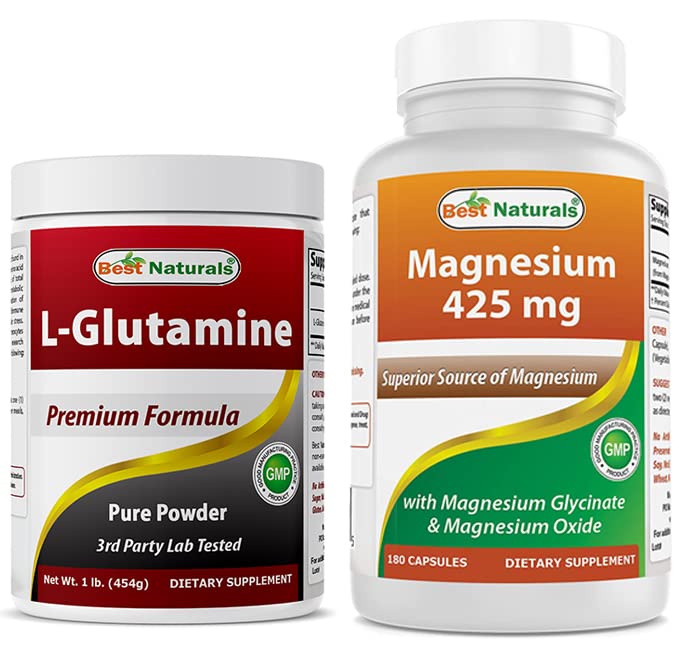 L-Glutamin reines Pulver 1 LB & Magnesium Glycinat 425 mg