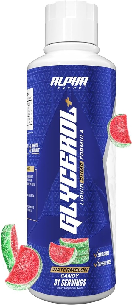 Alpha Supps Glycerol+ Flüssigkeitspumpe Formel - Stim-Free flüssiges Glycerol und Citrulline High-Performance-Ergänzung für Enhanced Muskelpumpen, Hydration, & Endurance (31 Servietten, Wassermelone Candy)