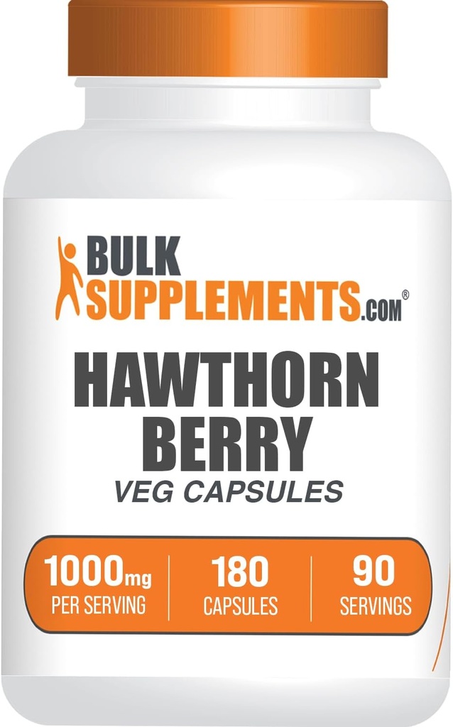 BulkSupplements.com Hawthorn Berry Capsules - Kräuterergänzung, Hawthorn Berry Extract 1000mg - Glutenfrei, 2 Kapseln pro Servierung, 180 Zähler (Pack von 1)