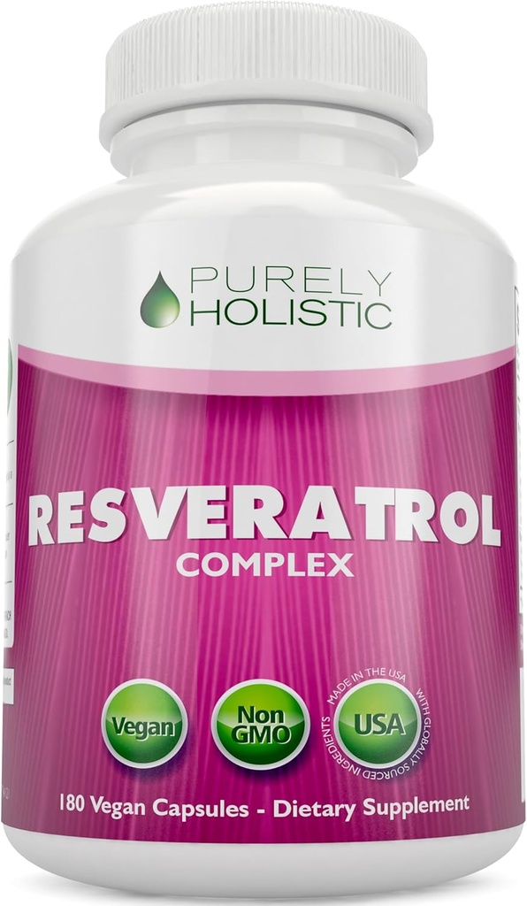Resvératrol purement holistique 1450mg, 90 portions, supplément antioxydant trans-résvératrol avec vitamine C et complexe de polyphénol, 180 capsules véganes