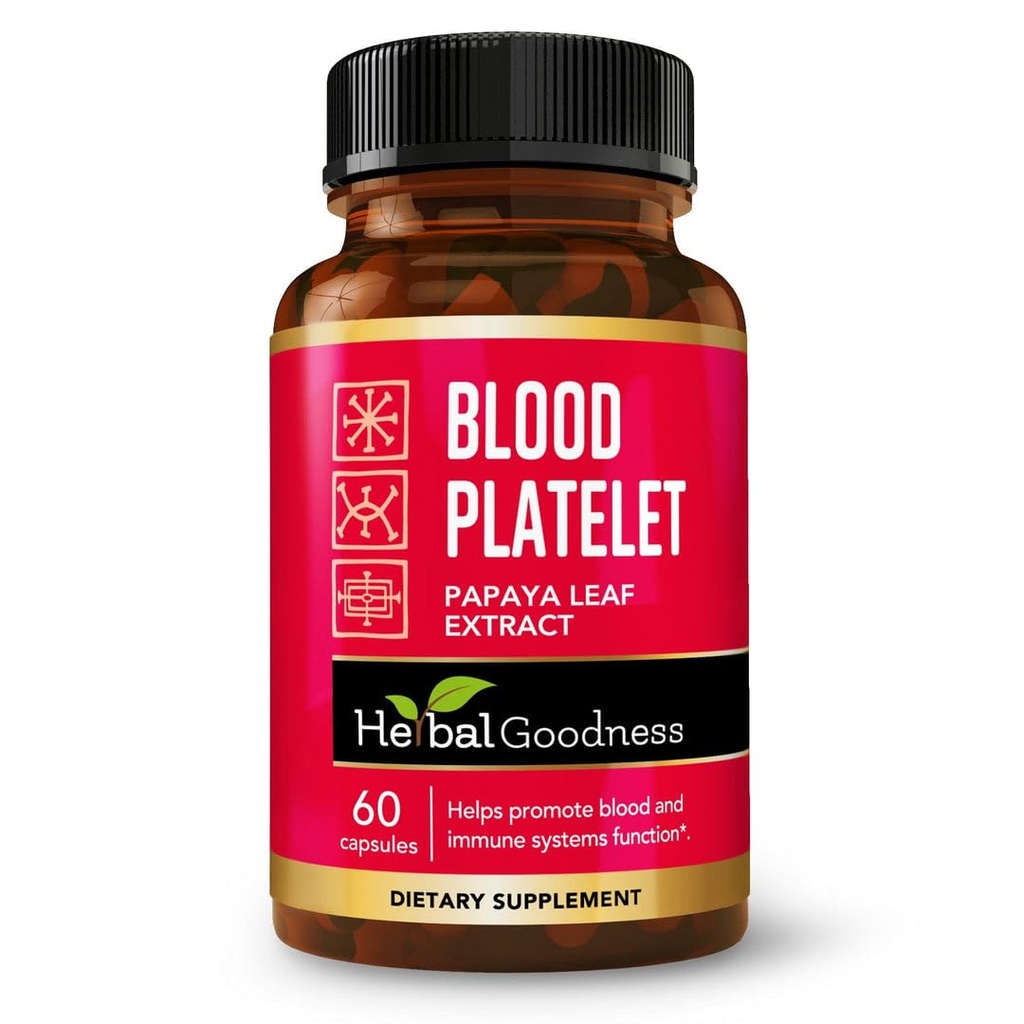 Bonté à base de plantes Papaya Leaf Capsules de plaquettes de sang - 60/600mg 20x Strength - Blood Platelet, Marrow os, Immune Support - Formule de nettoyage du sang - Remède à base de plantes - Fabriqué aux États-Unis