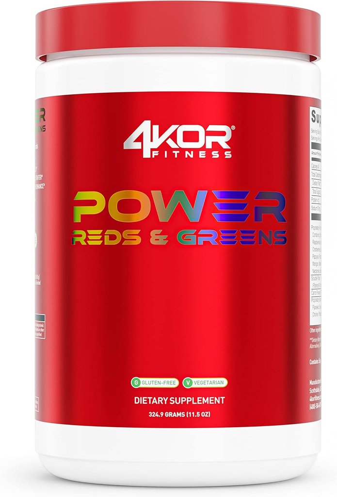 4KOR Fitness Power Reds & Greens: ein Energizing Greens Drink aus Antioxidant-Rich Superfoods, Glutenfrei und vegetarisch, 30 Servietten (1 Flasche)