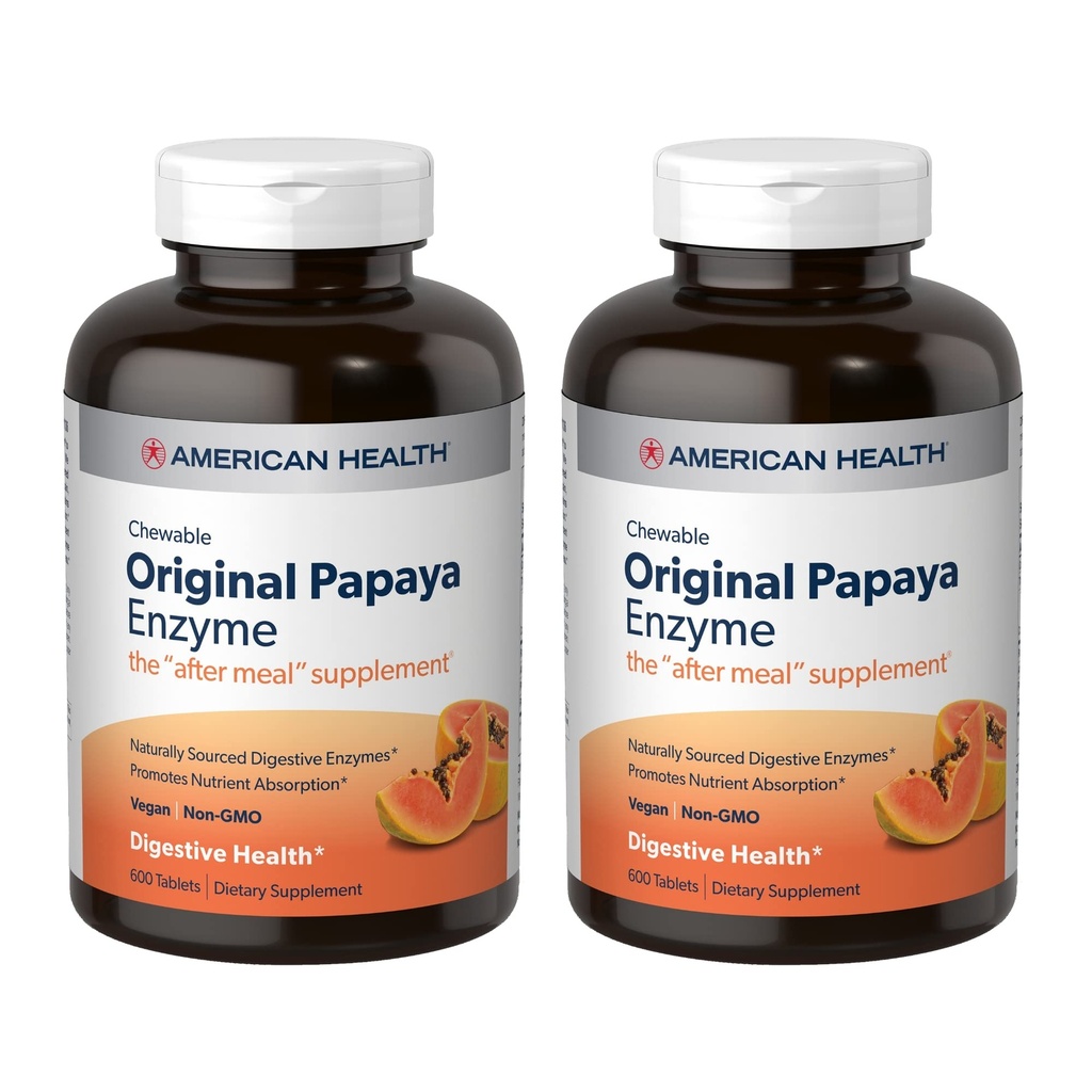 American Health Original Papaya Enzyme - 600 Chewable Tablets, Paket von 2 - The After-Meal Supplement - Non-GMO, Vegan - 400 Total Servings