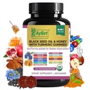 Huile de graines noires et miel avec des gommes curcuma avec BioPerine, vinaigre de cidre de pomme, biotine, zinc et vitamines C D3 B12 – Immune, Detox, Energy & Hair Skin Nails Support – 60 gommes végétales, halal, organiques