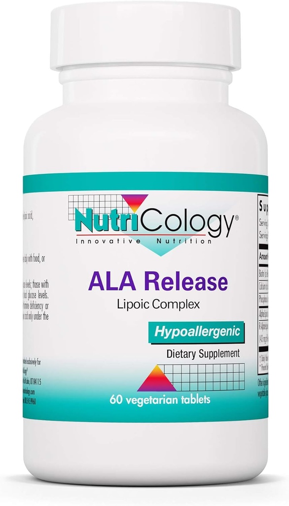Nutricology ALA Release - Alpha-Lipoic Acid Complex, R-Alpha-Lipoic, Biotin, Calcium, Nahrungsergänzungsmittel, Vegetarische Tabletten - 60 Count