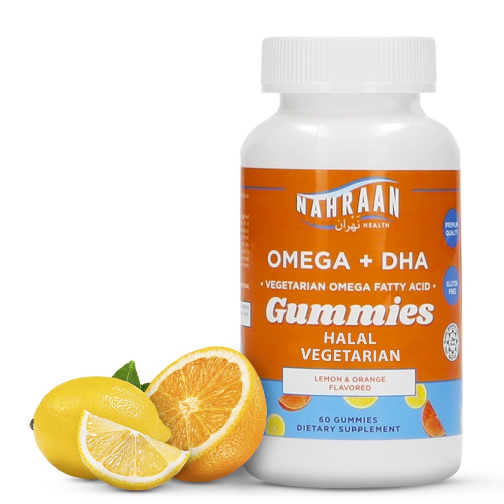 Halal Omega 3 für Erwachsene & Kinder - Omega 3 Vegetarische Gummi mit Zitronen & Orange Flavor - Erwachsene und Kinder Gummi - 60 Count