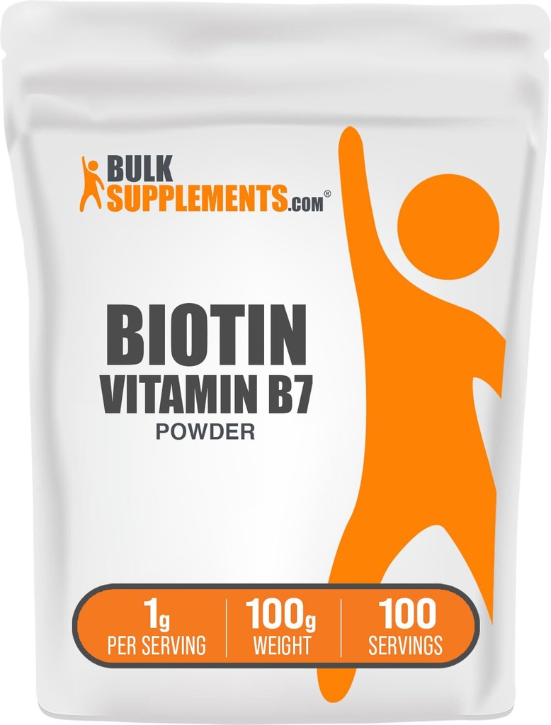 BulkSupplements.com Biotin 10000mcg Pulver - Vitamin B7, Vitamine für Haar, Haut und Nägel - Glutenfrei, 1g pro Portion (10mg Biotin), 100g (3,5 oz) (Pack von 1)