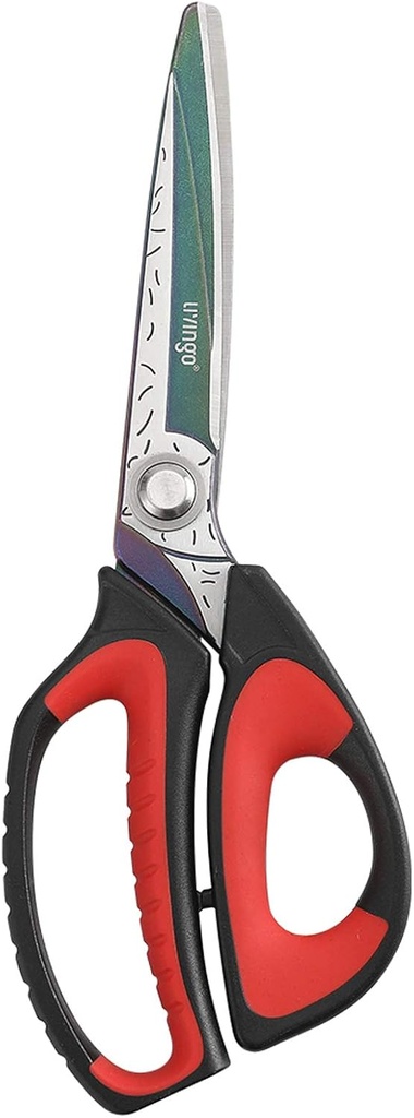 LIVINGO 10" Mehrzweck-Schwerpunktschere, Premium-Titan-Beschichtung Geschmiedete Edelstahl-Werkzeug-Industrie-Shop Scheren für Haushalt, Fräsen, Garten, Stoff, Rot/Schwarz