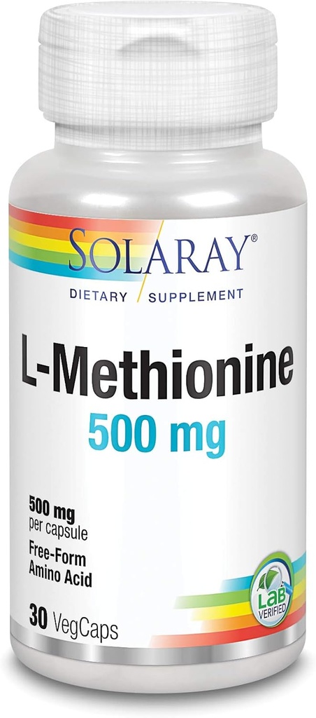SOLARAY L-Methionin - freie Form Aminosäure - 500 MG (30 Kapseln)