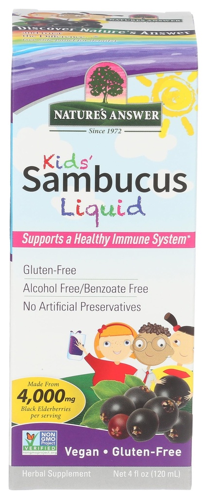 La réponse de la nature Biodisponible Sambucus Kids Formula (en anglais seulement) 4-Fluid Ounces (en anglais seulement) Sirop de mûre biologique certifié Kosher Great Taste & Gluten-Free (en anglais seulement) Supplément alimentaire (en anglais seulement) Pas de conservateurs artificiels (Pack 1)