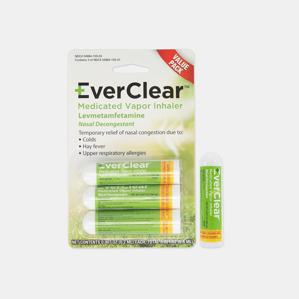 EverClear Medicated Vapor Inhaler, Nasal Decongestant für Kälte, Hay Fever, & Upper Respiratory Allergies, 0,2 ml, 3 Pack