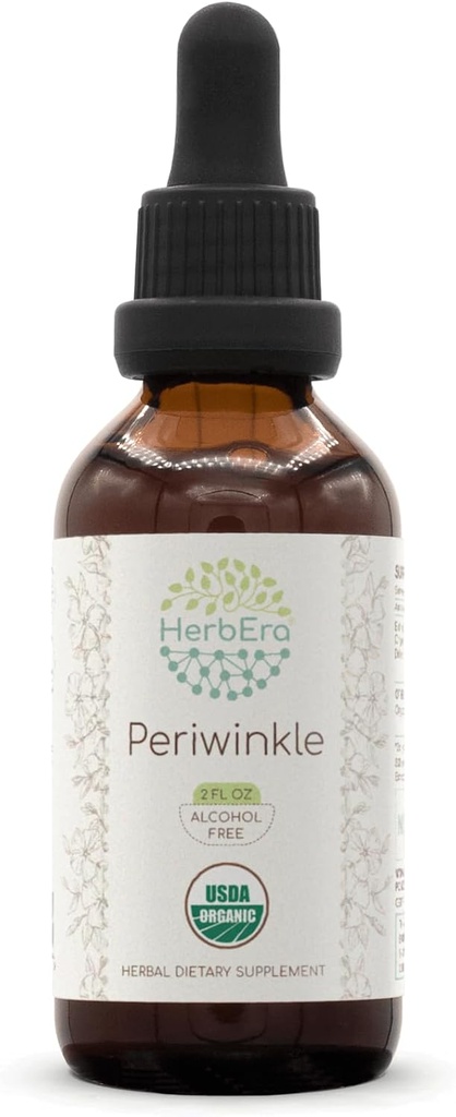 HerbEra Periwinkle B60 USDA Organic Tincture | Alkoholfreier Extrakt, hochkarätige Kräutertropfen | Certified Organic Periwinkle (Vinca Major) Getrocknete Kräuter (2 oz)