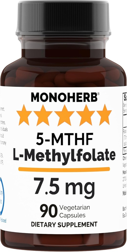 MONOHERB L-Methylfolat 7,5 mg - 90 Vegetarische Kapseln - Methyl Folat-Ergänzung