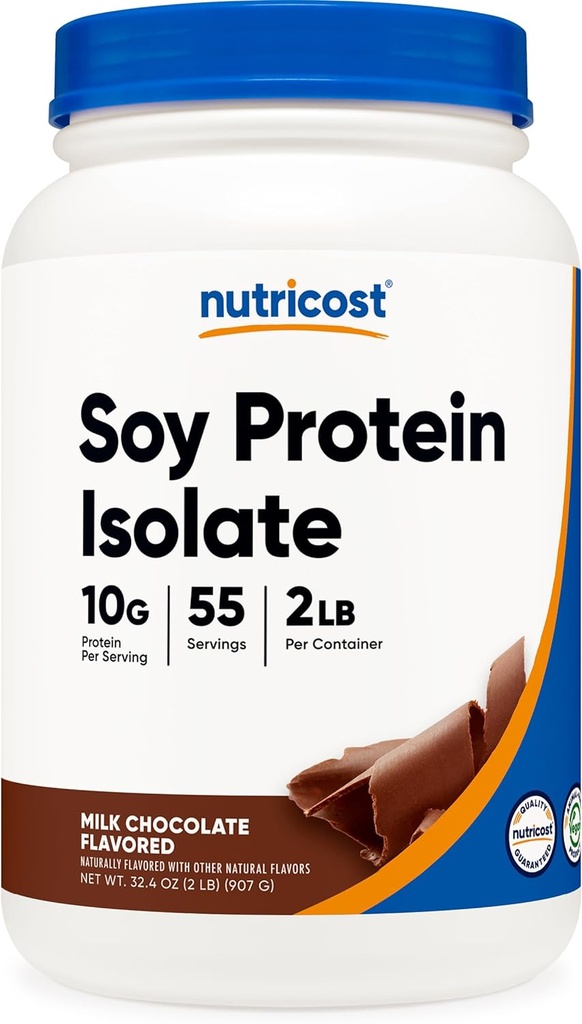 Nutricost Soy Protein Isolate Powder, 2 LB Milk Chocolate - 10 Grams of Protein Per Serving, Vegan, GMO-Free & Gluten Free