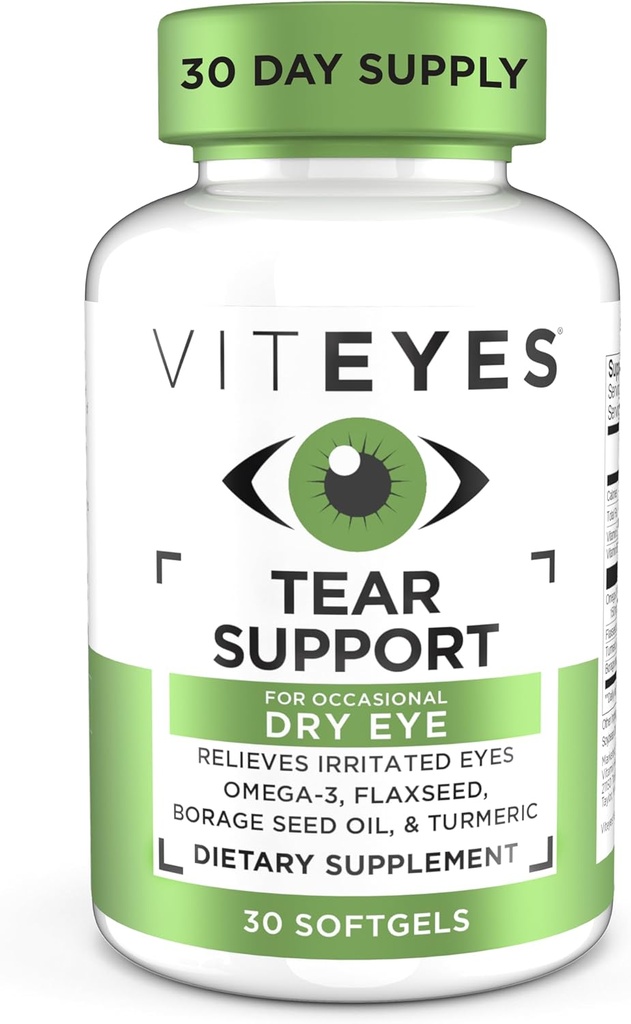 Viteyes Tear Unterstützung Augen beruhigende Mischung, okziale trockene Augenergänzung, keine Augentropfen, Redness Relief, Augen Vitamin, Allergie Unterstützung für juckende Augen, Omega-3 Fischöl, 30 Softgels
