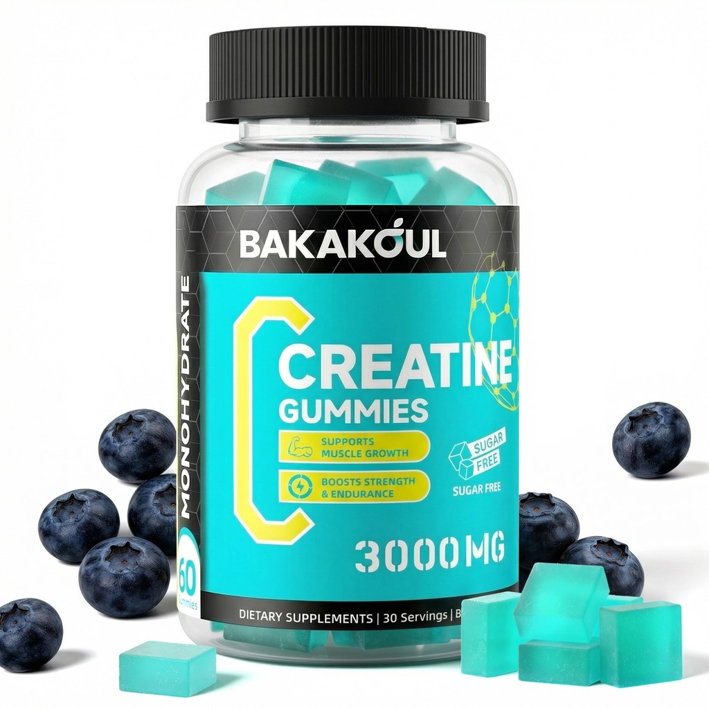 Kreatin Monohydrate für Männer & Frauen - 120 Zucker freie Gummie mit Magnesium Glycinat, L-Threonat, L-Taurine + Vitamin B12 für Muskelunterstützung, Energie Boost, 1 Packung