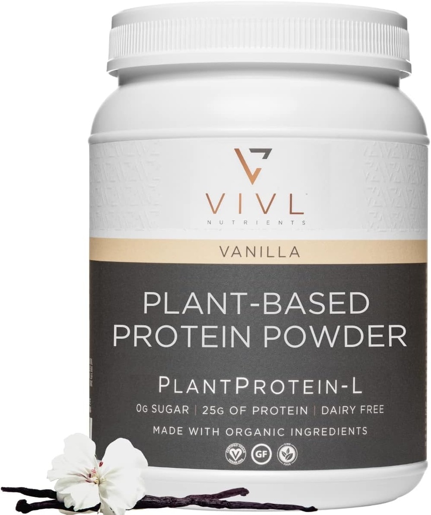 Pflanzenprotein-L Pulver Vanille, Vegan, Organic, No Dairy, No Sugar, No Gluten, Keto, Low Carb, Clean Ingredients, Low Fodmap, für Männer & Frauen, 25g, 27 Servierungen, 33oz