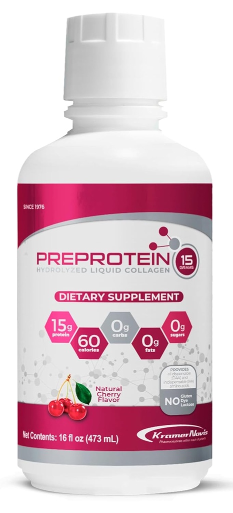 PreProtein 15® liquide hydrolysé Peptides de collagène Protéine (16 FL Oz) – sans sucre, saveur de cerise, acides aminés, sans gras et sans gluten supplément pour les patients bariatriques, récupération de plaies, dialyse