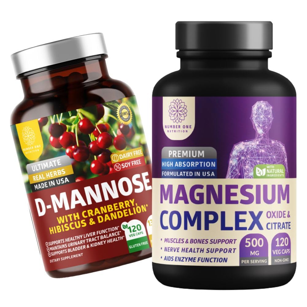 Number One Nutrition N1N Premium Magnesium Complex [500mg] Hohe Absorption und D-Mannose [1350mg mit Cranberry & Hibiscus], Non-GMO und Gluten-Free, 2 Pack Bundle