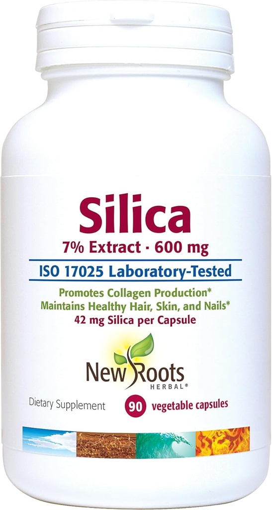 Silica 7% Extraktergänzung (90 Kapseln) - 600mg pro Kapsel - Silica Ergänzung - Unterstützung Haar Nagel und Haut | NEU ROOTS HERBAL