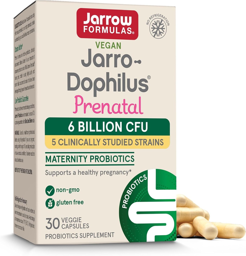 Jarrow Formulas® Jarro-Dophilus® Probiotiques prénatals pour femmes, 6 milliards d'UCF, soutient une grossesse en santé, 30 capsules de légumes, 30 jours d'approvisionnement