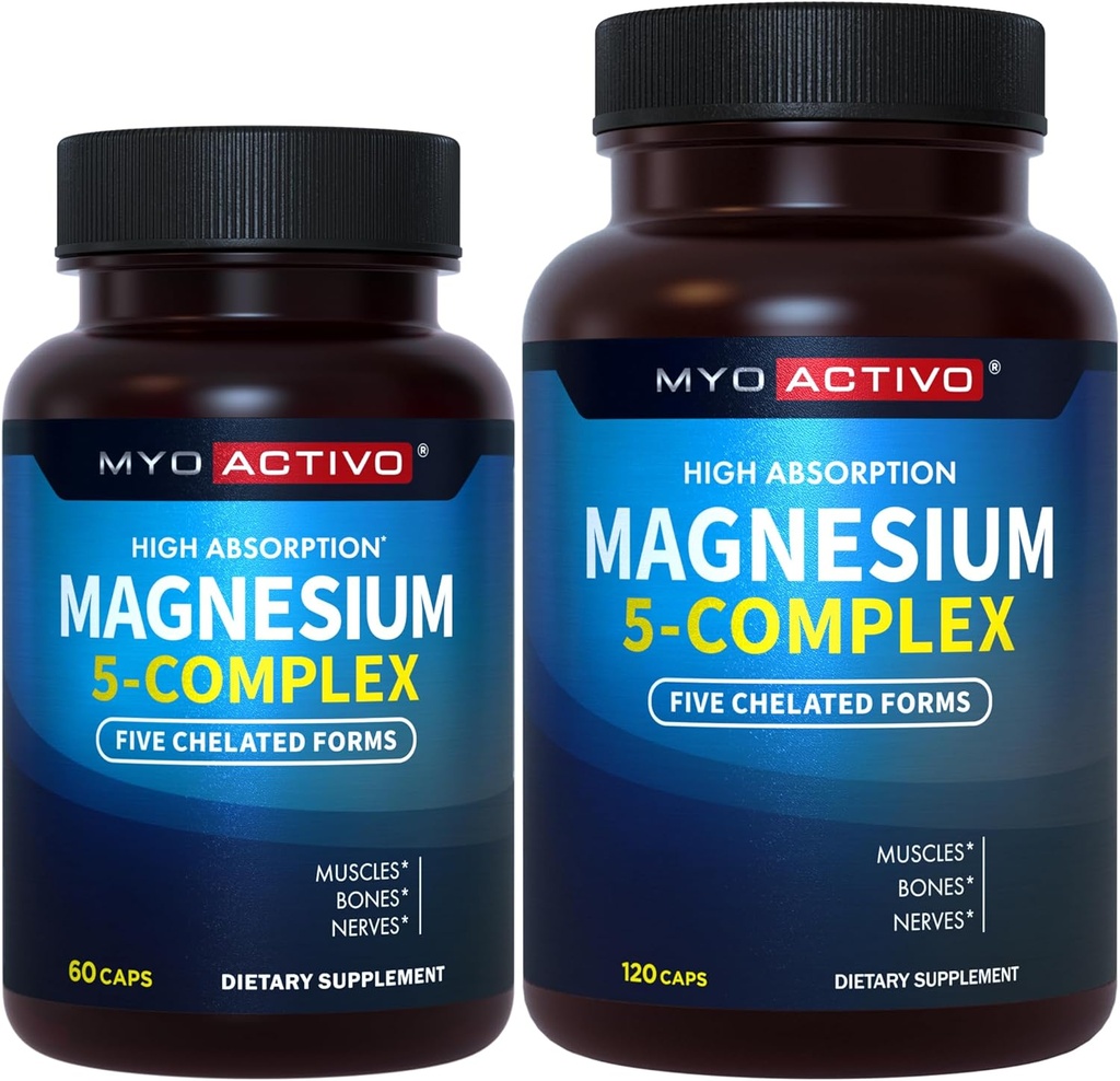 60ct + 120ct - Complexe MyoActivo 5-en-1 de magnésium - Haute absorption - Magnésium chélaté