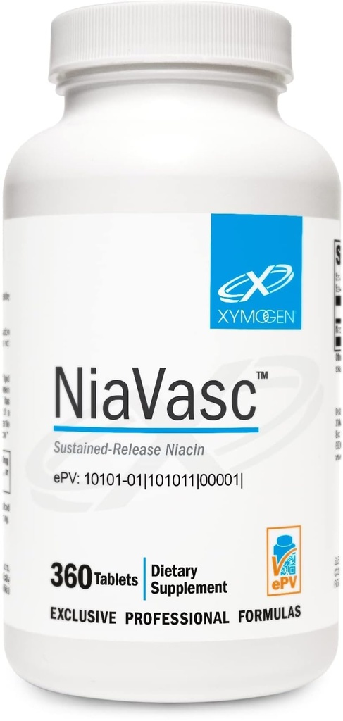 XYMOGEN NiaVasc Niacin 500mg - Sustained-Release Niacin für einen geringeren Flushing-Effekt - unterstützt die Wartung von gesunden Blut-Lippen (360 Time-Release Tabletten)